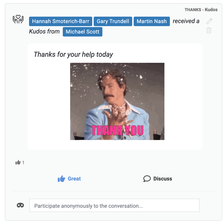 Example of Kudos card