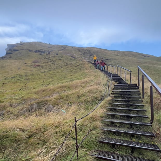 Photo of Windy stairs to the top of Skógafoss