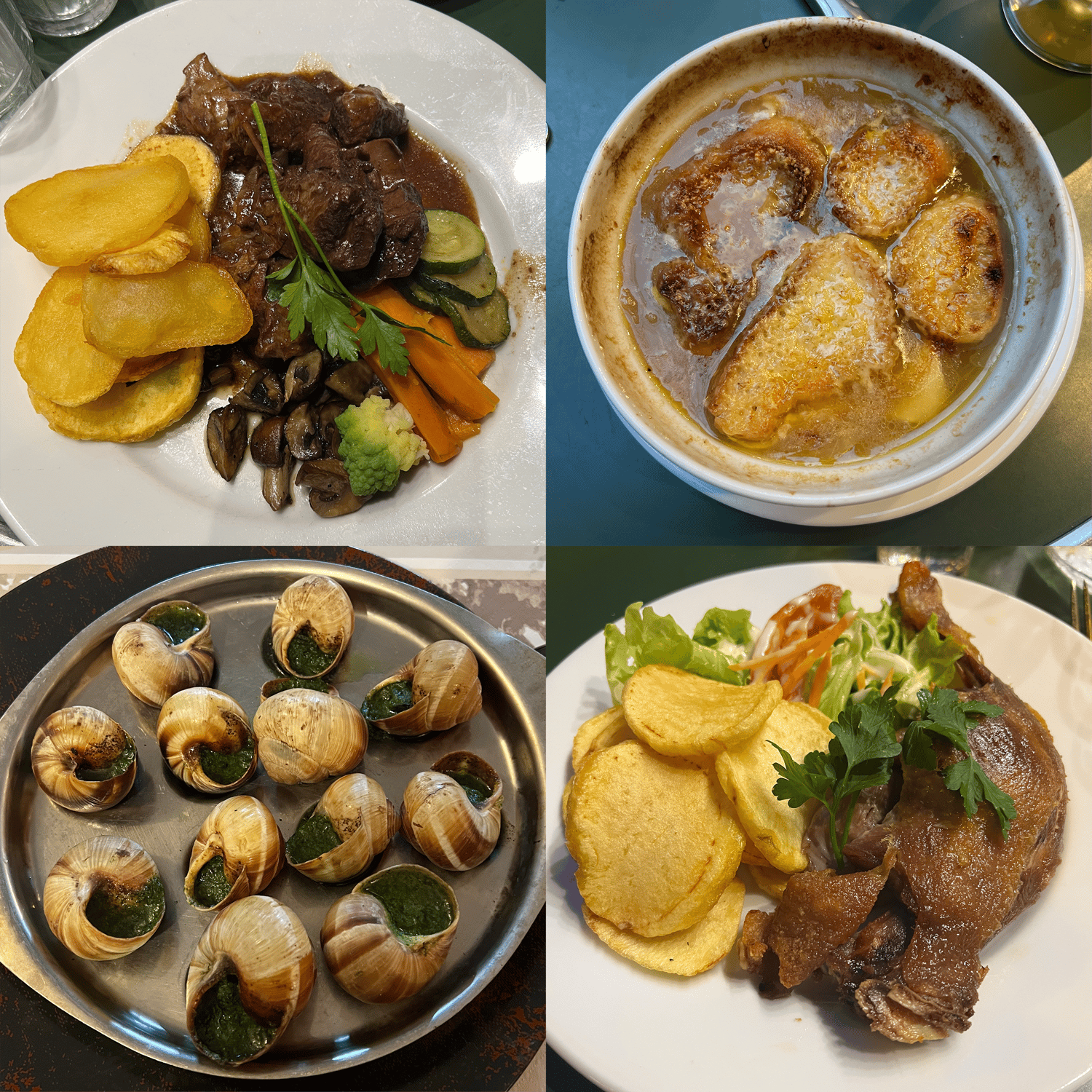 Photo of Beef bourguignon, onion soup, escargot, duck confit