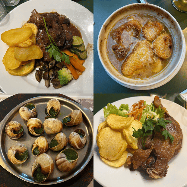 Photo of Beef bourguignon, onion soup, escargot, duck confit