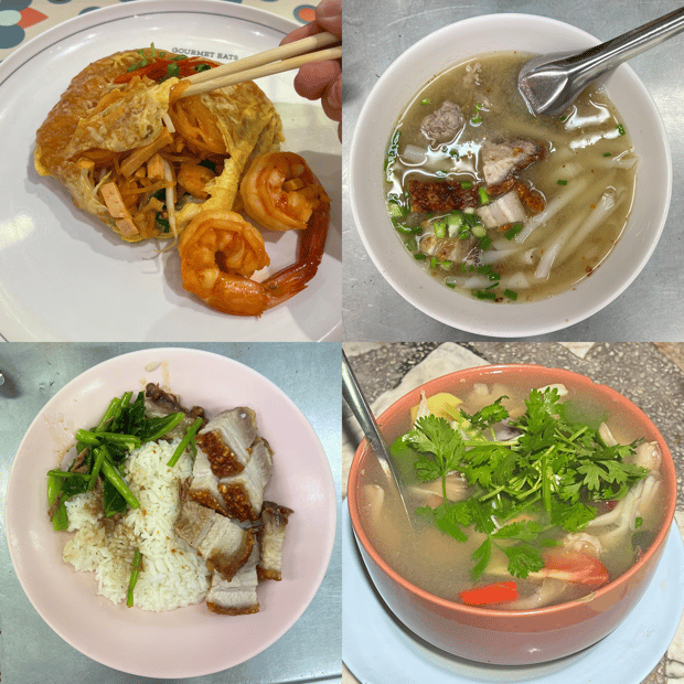 Photo of Thai food (Thipsamai pad Thai, rolled noodle soup, crispy pork, tom yum soup)