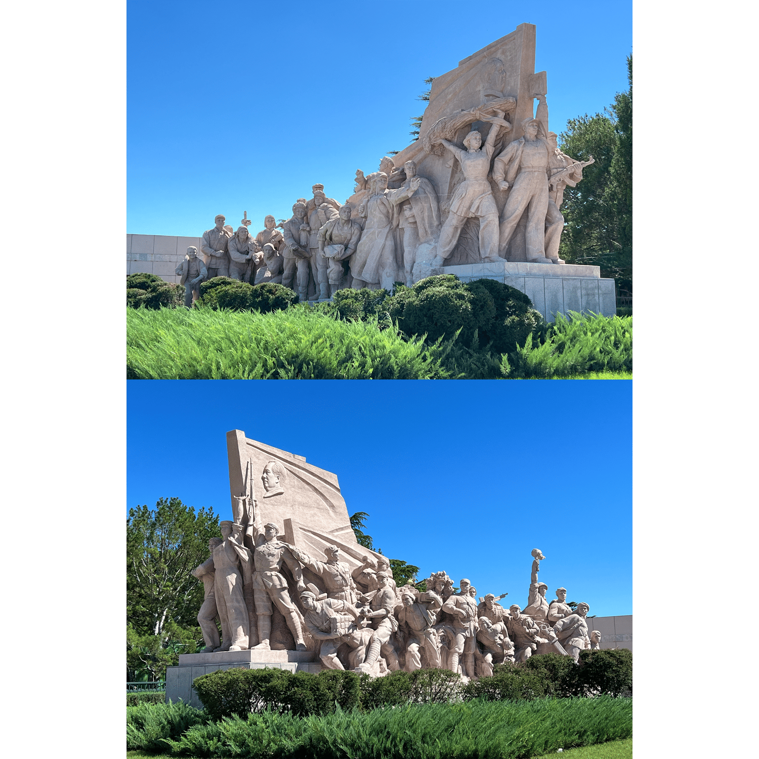 Photo of Communist statues in front of Mao Zedong's Mausoleum