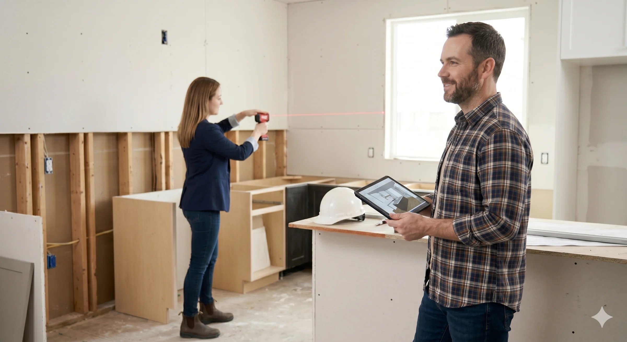 On-site measurement and layout in a renovated kitchen