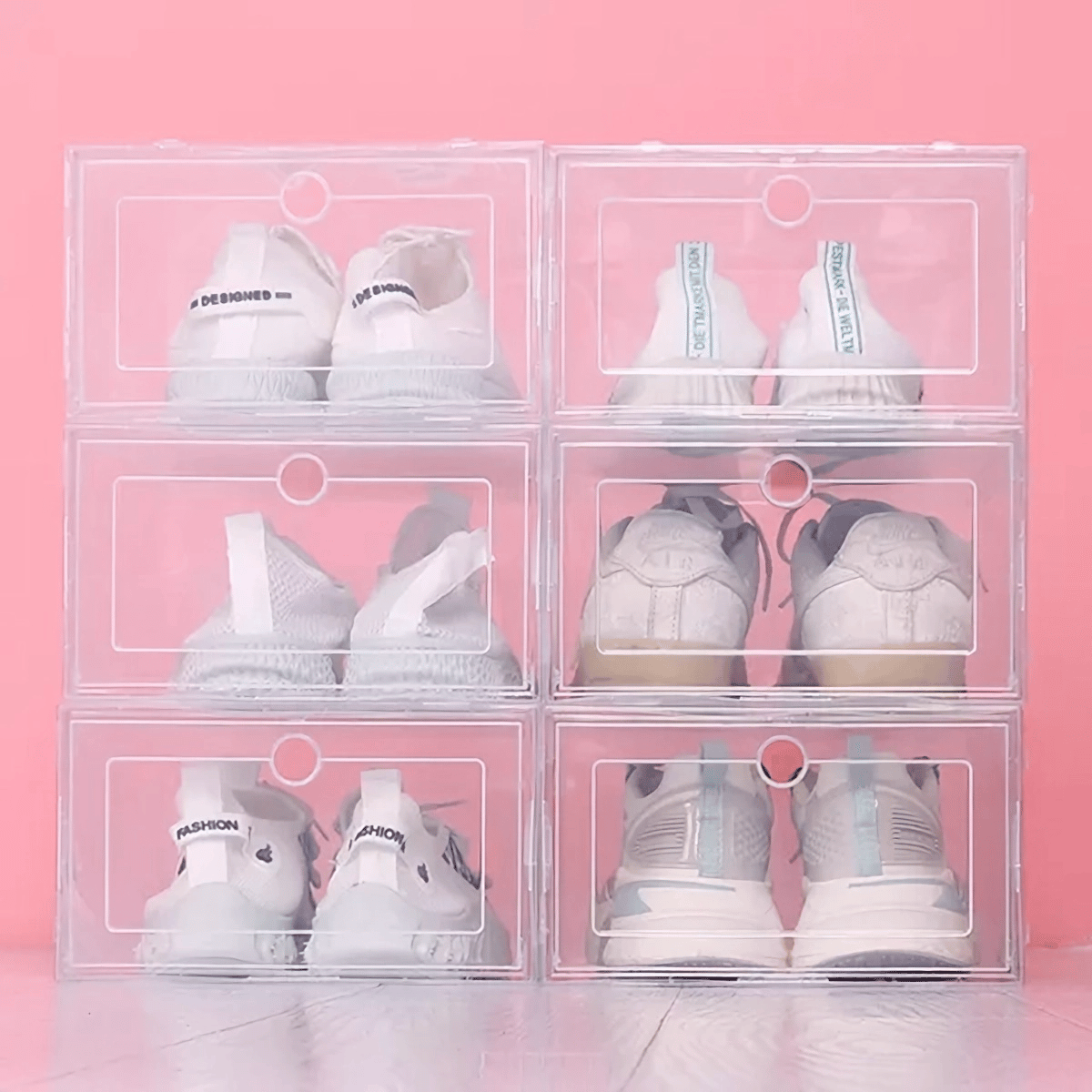 6pcs Clear Shoe Boxes Stackable Plastic Organizer