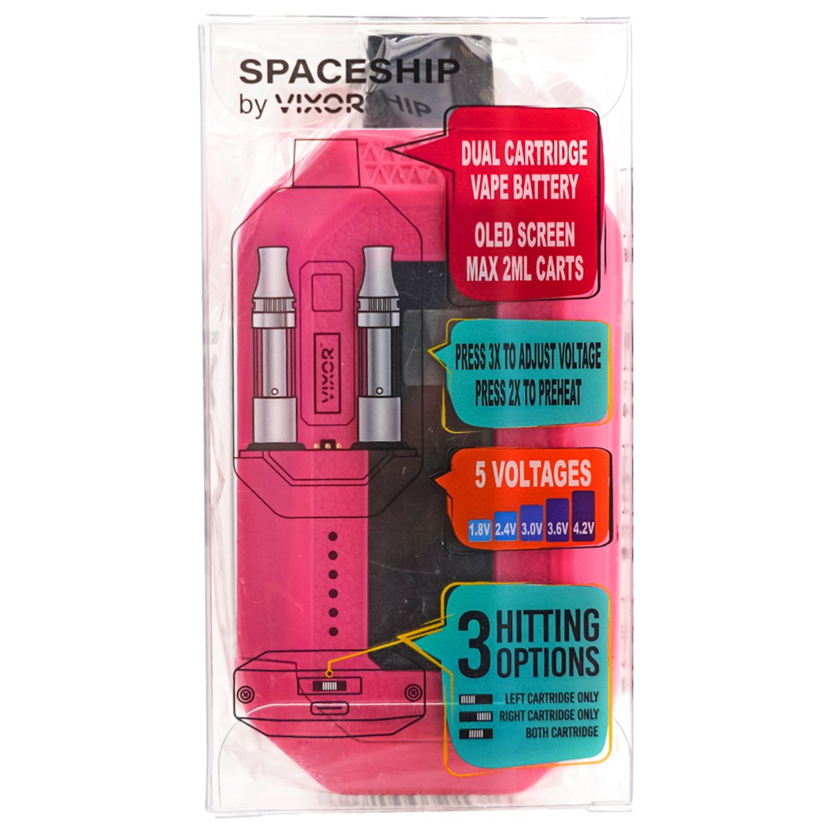 SPACESHIP 650mAh Dual cartridge battery by VIXOR - 10ct