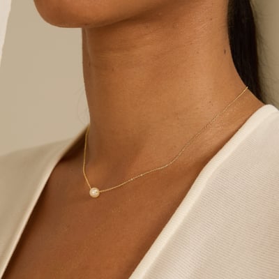 Colar entremeio pérola 6mm corrente cadeado 40cm com alongadora