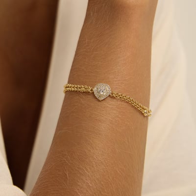 Pulseira entremeio zircônia coração com cravejado 10mm corrente dupla elo português com alongadora