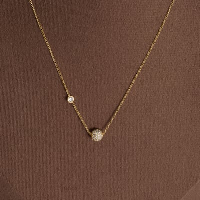 Colar entremeio zircônia e bola cravejada 6mm 40cm com alongadora
