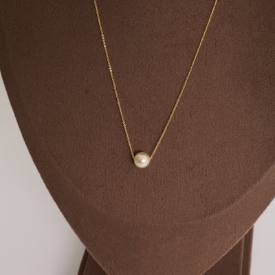 Colar entremeio pérola 8mm corrente cadeado 45cm com alongadora