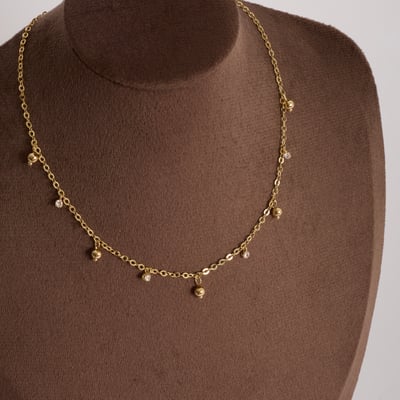 Choker pingentes zircônias 2mm e bolas 4mm corrente cadeado com alongadora