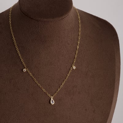 Choker pingentes zircônias redonda 4mm e gota 7mm corrente cadeado com alongadora