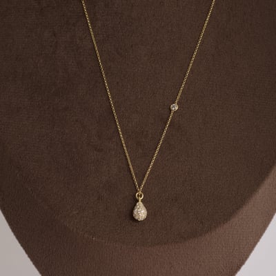 Colar entremeio zircônia com pingente gota cravejada 9mm corrente elo português 45cm com alongadora