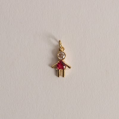 Pingente menina com zircônias cristal e rubi 11mm 