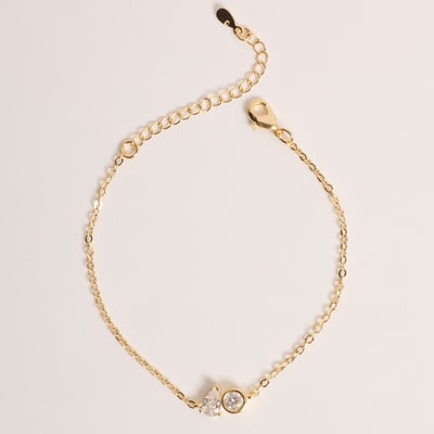 Pulseira entremeio zircônias redonda e gota 15cm com alongadora