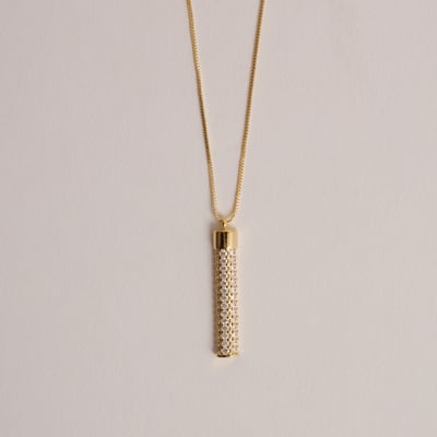Colar pingente bastão cravejado 17mm 45cm com alongadora