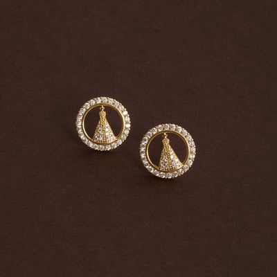 Brinco medalha vazada Nsa. Sra. Aparecida cravejada 14mm