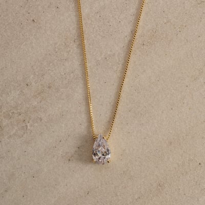Colar zircônia gota 12mm caixa alta 45cm com alongadora