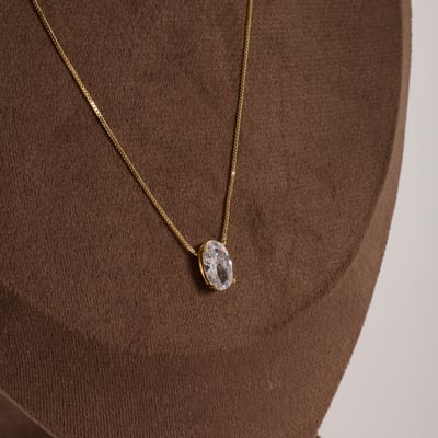 Colar zircônia oval 12mm caixa alta 45cm com alongadora