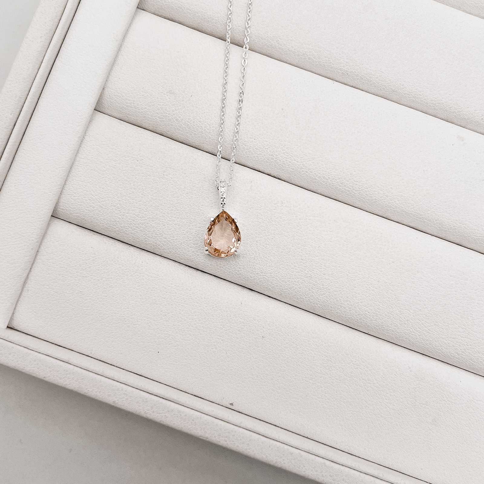 Colar pingente zircônia gota rosê 10x8mm elo cravejado corrente cadeadinho 45cm