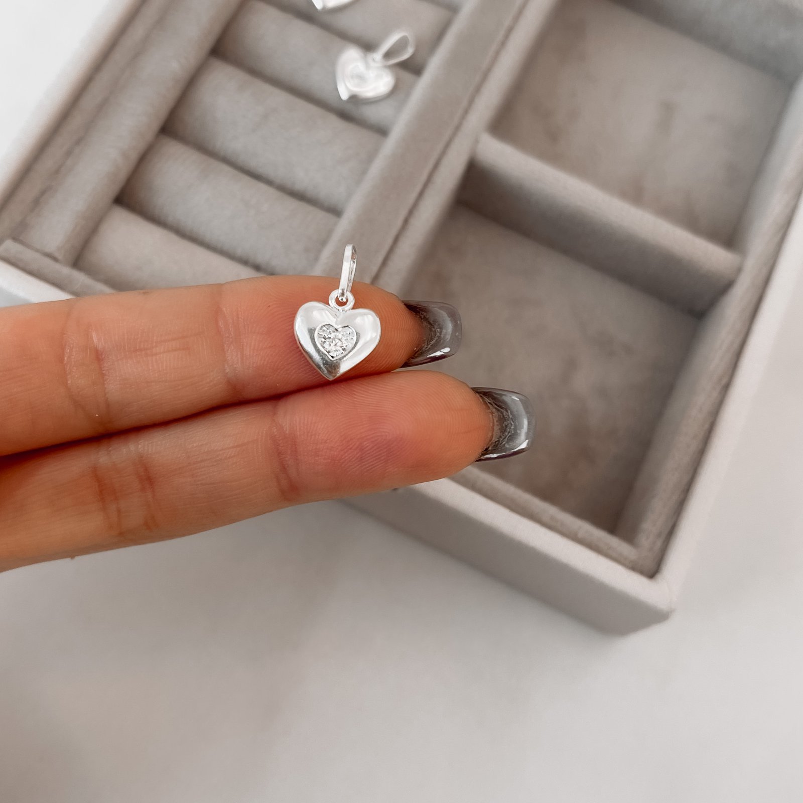 Pingente coração detalhe zircônia 10mm