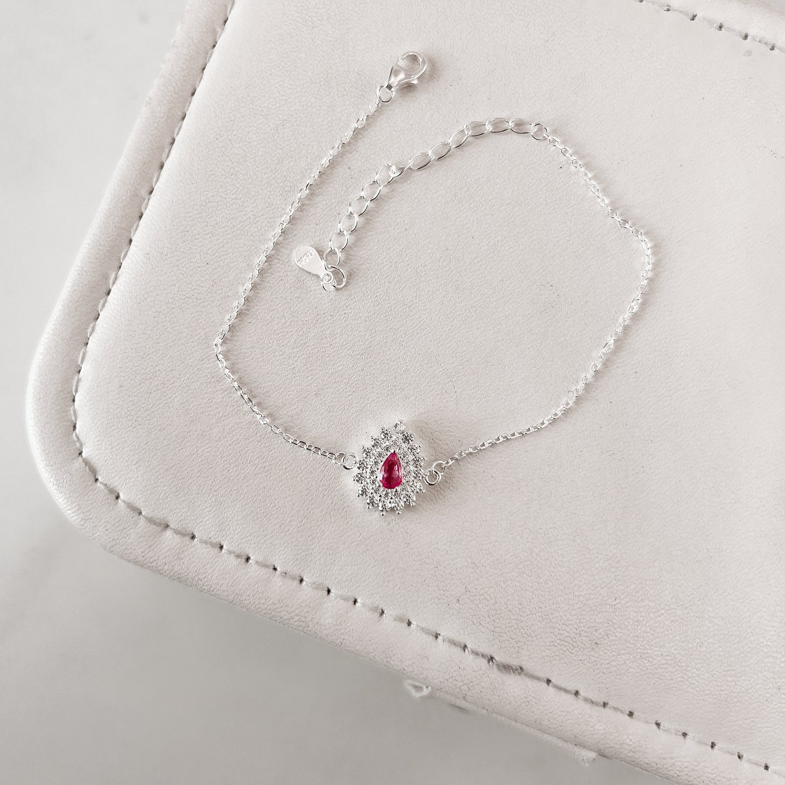 Pulseira entremeio zircônia gota rosa com cravejado 13mm