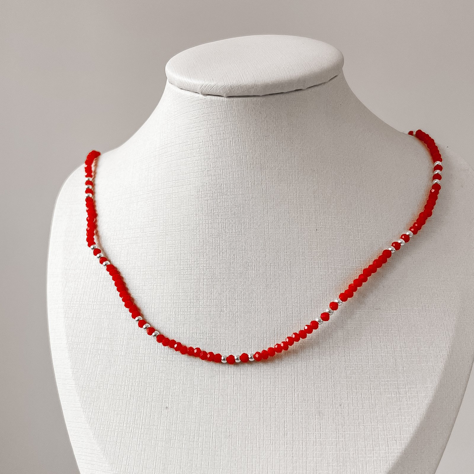 Colar cristal laranja 3mm com bolas 40+5cm