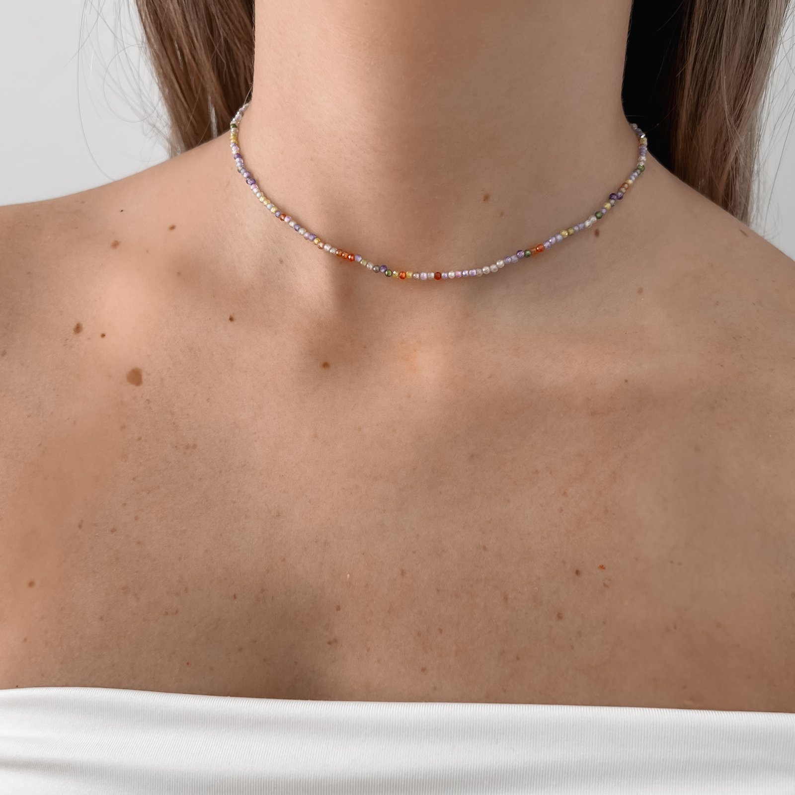 Choker zircônia redonda facetada colorida 2mm