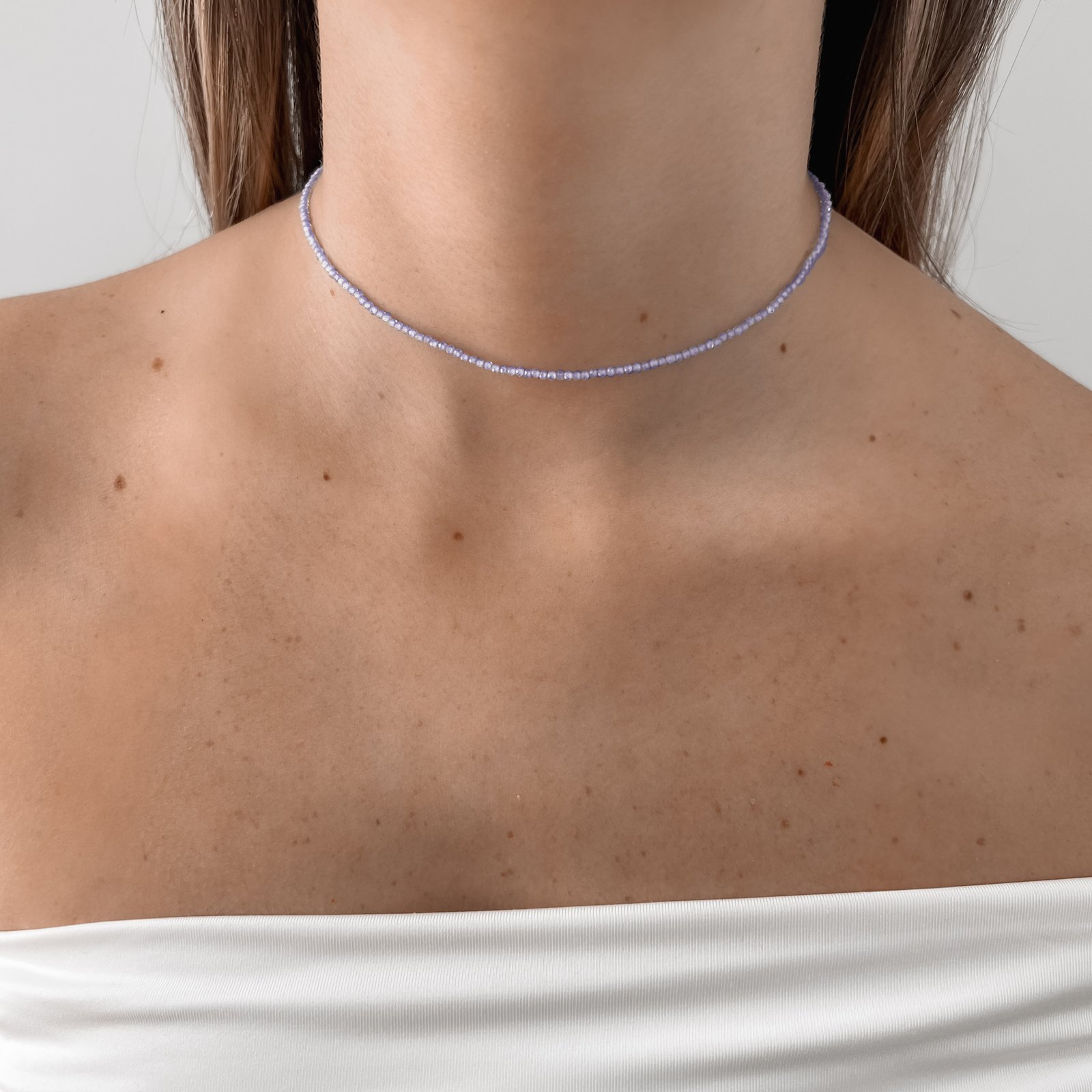 Choker zircônia redonda facetada azul claro 2mm