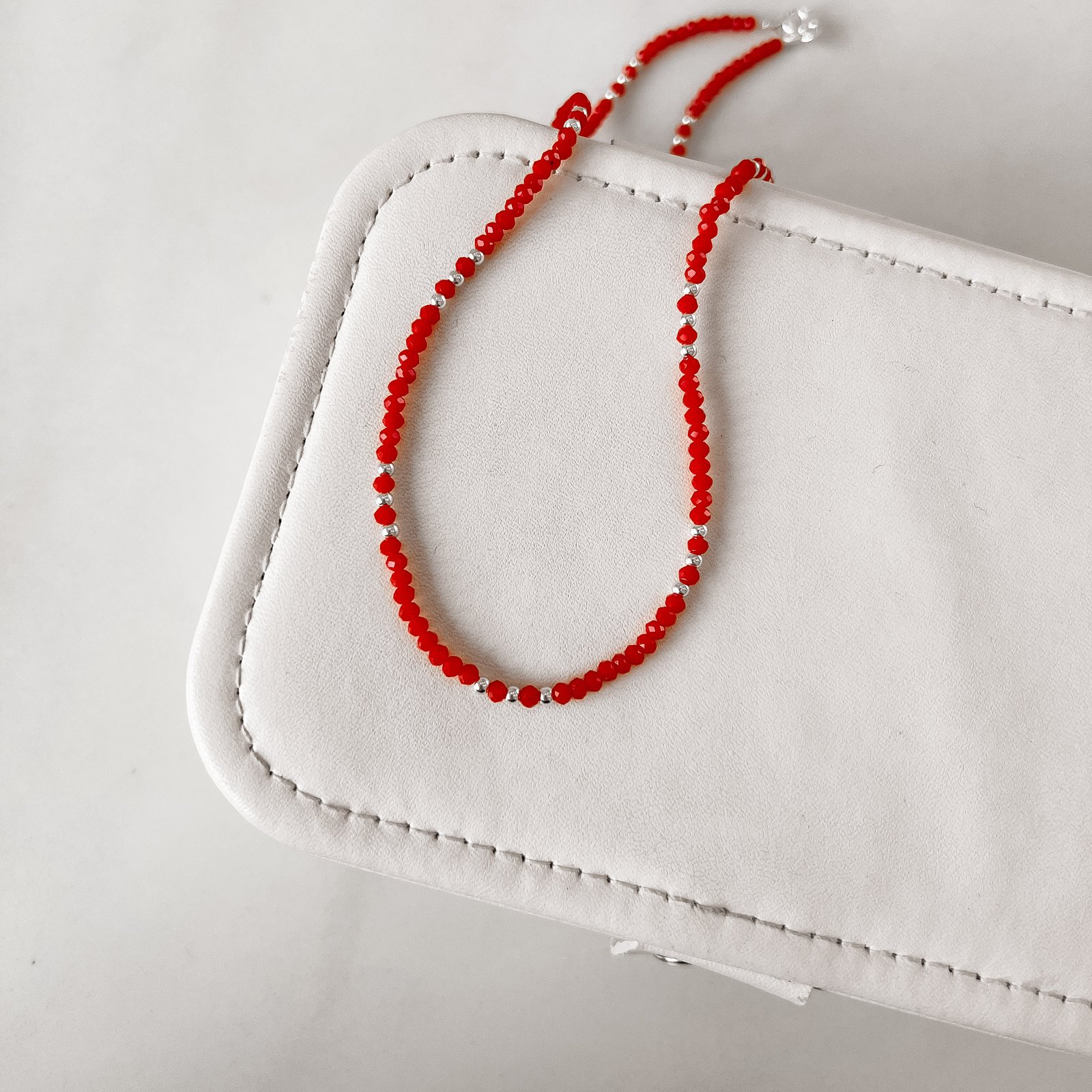 Colar cristal laranja 3mm com bolas 40+5cm