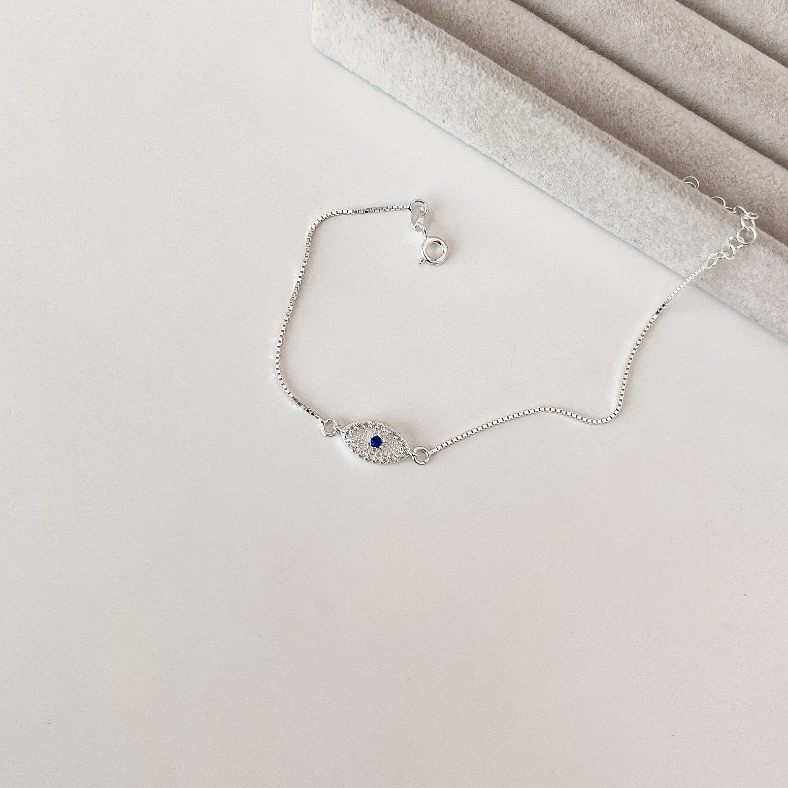 Pulseira entremeio olho grego navete cravejado 11mm v15 16cm com alongadora