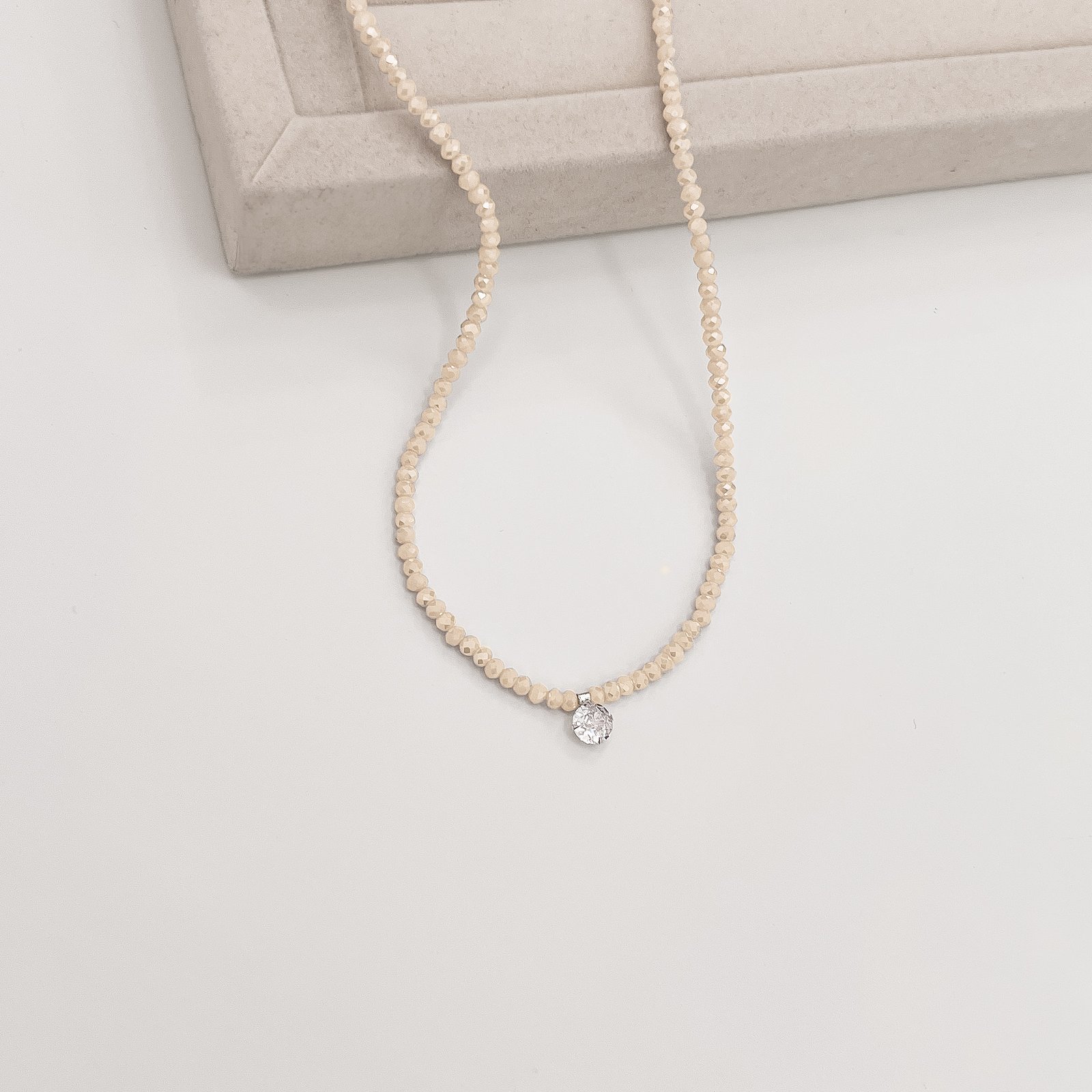Colar cristal nude irisado 3mm pingente zircônia 6mm 40+5cm