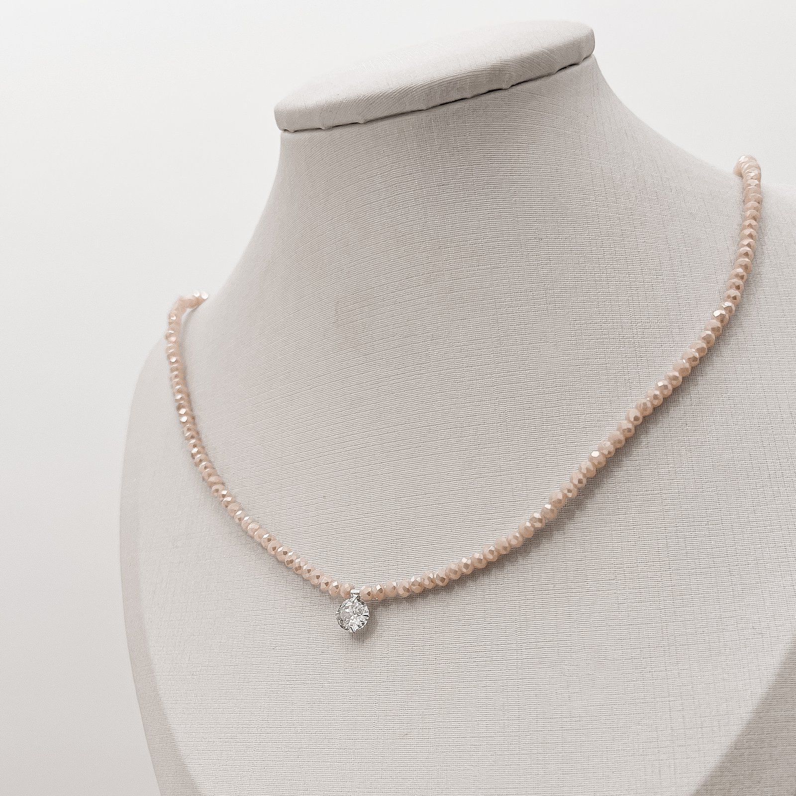 Colar cristal nude irisado 3mm pingente zircônia 6mm 40+5cm