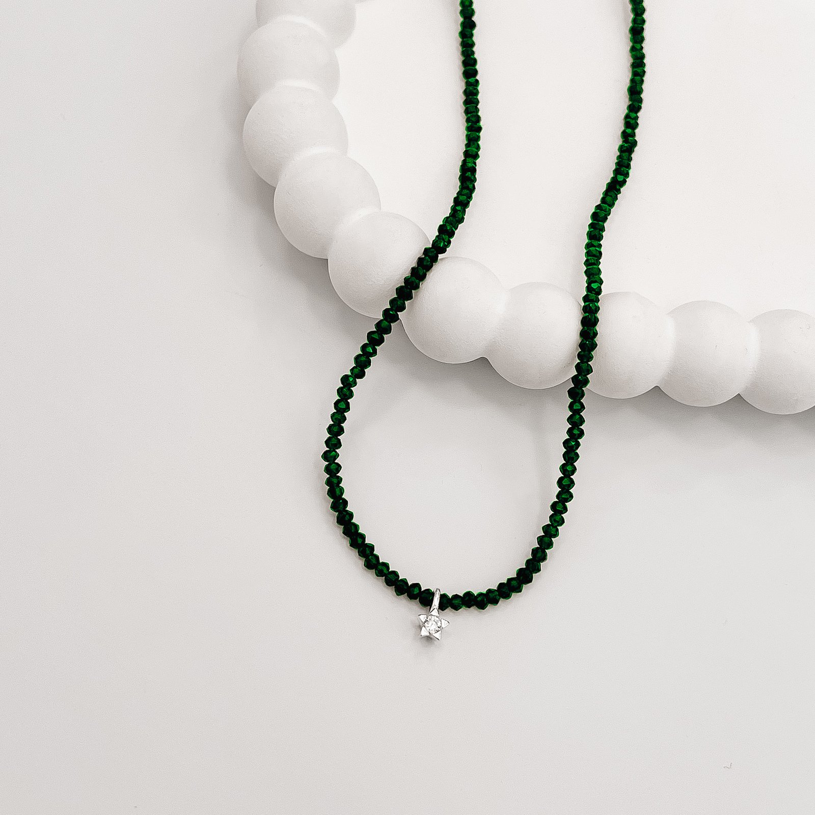 Colar cristal esmeralda 3mm pingente estrela com zircônia 5mm 40+5cm