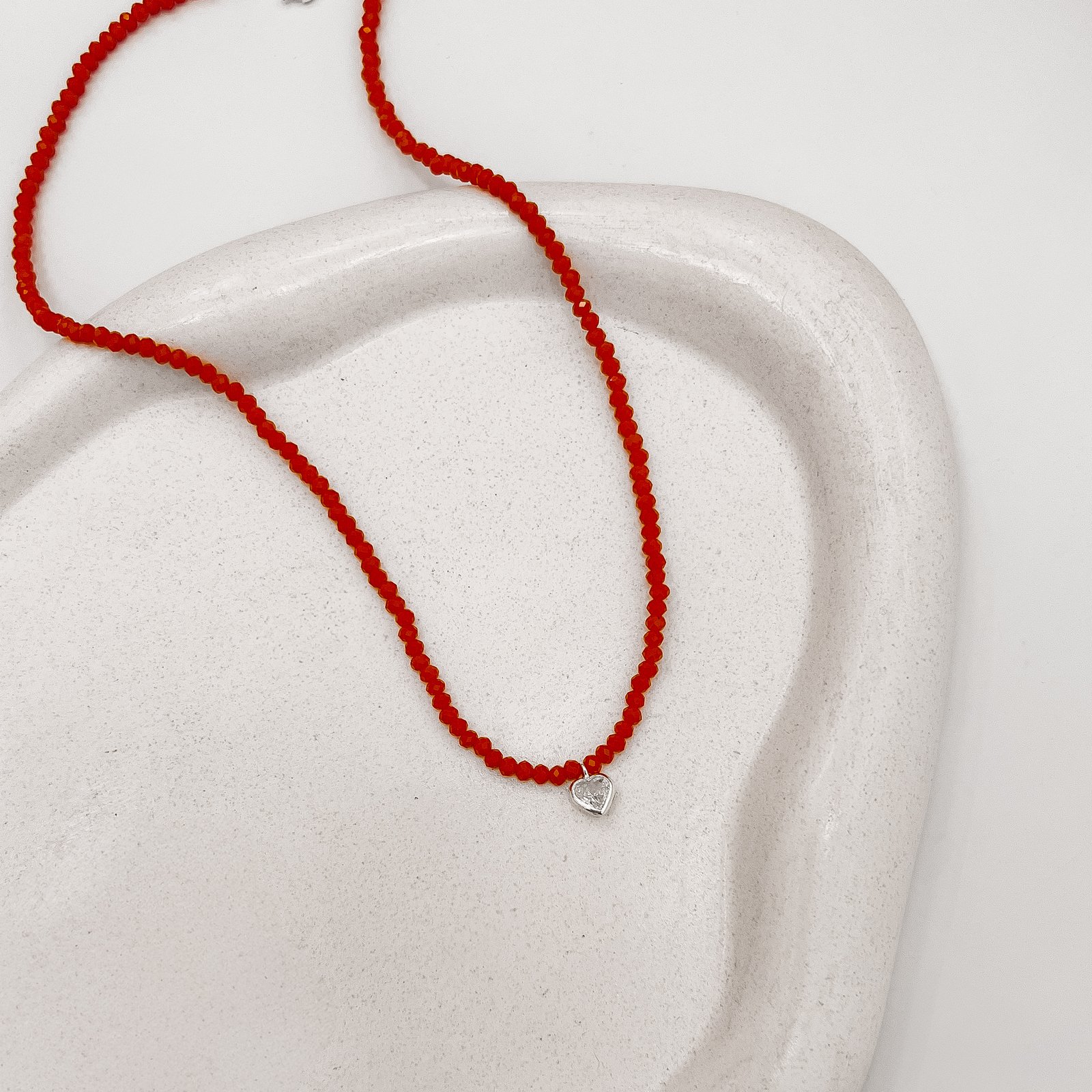 Choker cristal coral 3mm pingente zircônia coração cristal 6mm 40+5cm
