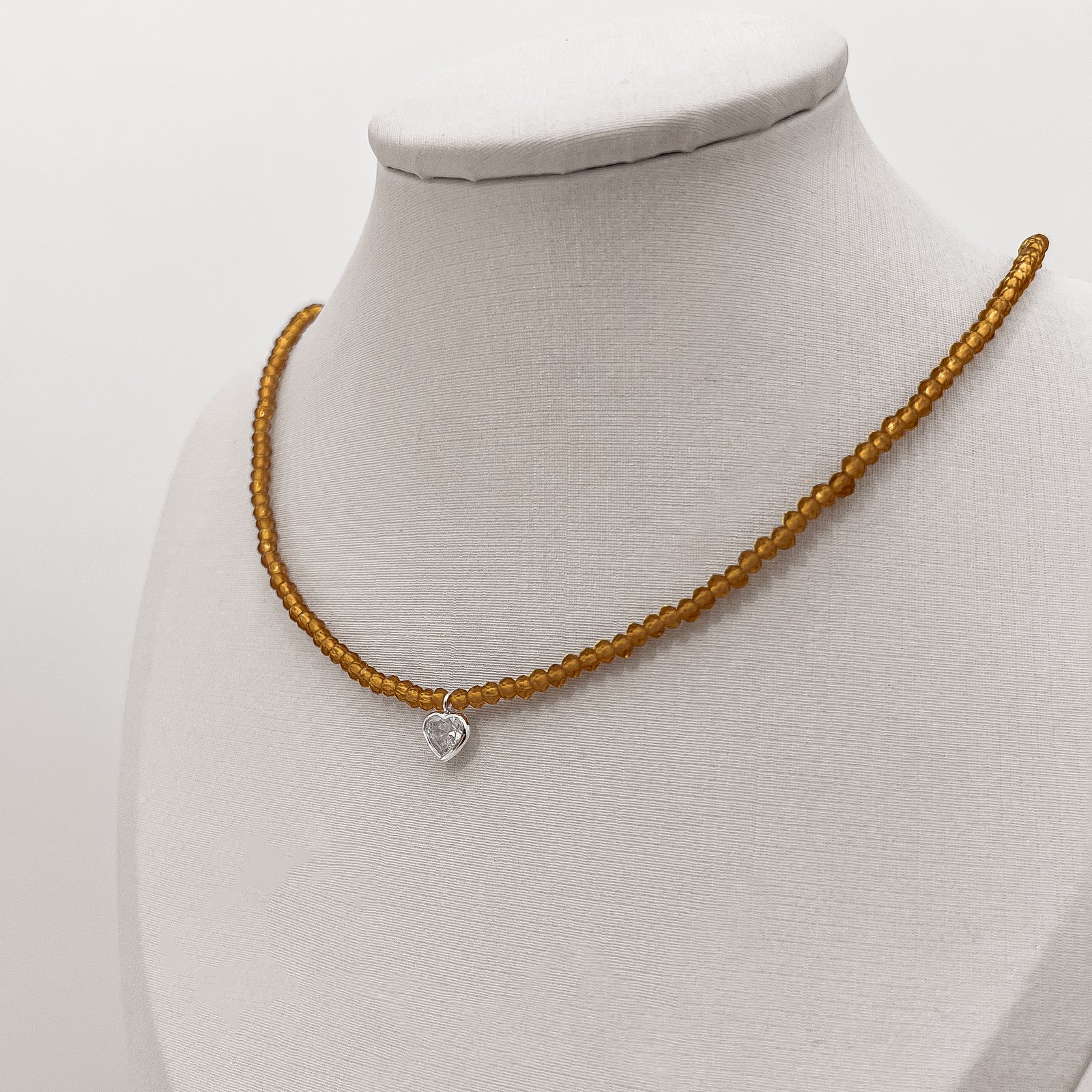 Choker cristal mostarda 3mm pingente zircônia coração cristal 6mm 40+5cm