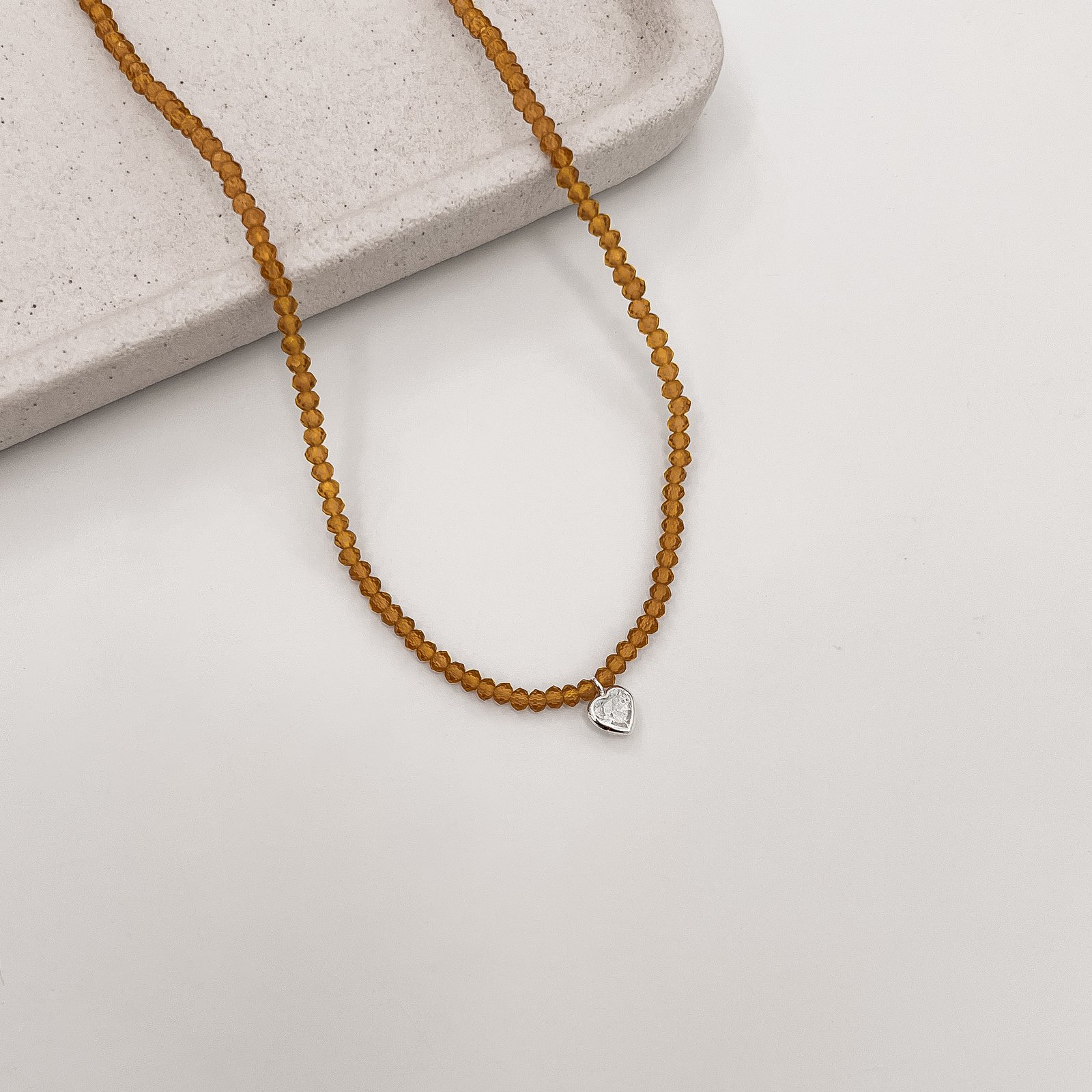 Choker cristal mostarda 3mm pingente zircônia coração cristal 6mm 40+5cm