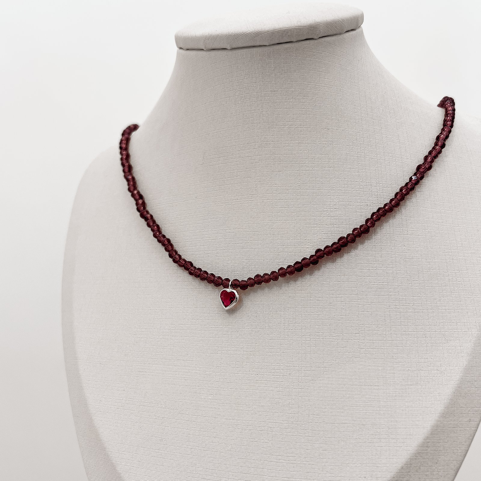 Choker cristal roxo transparente 3mm pingente zircônia coração rubi 6mm 40+5cm