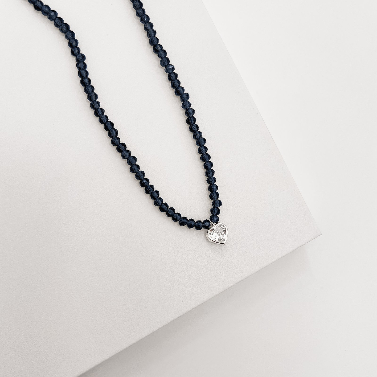 Choker cristal azul escuro transparente 4mm pingente zircônia coração cristal 8mm 40+5cm