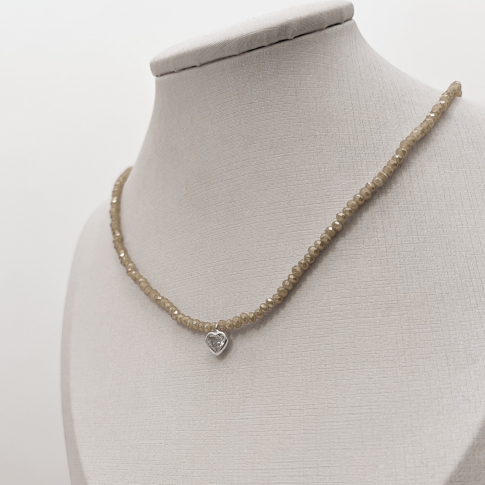 Choker cristal perolado champanhe 3mm pingente zircônia coração cristal 6mm 40+5cm