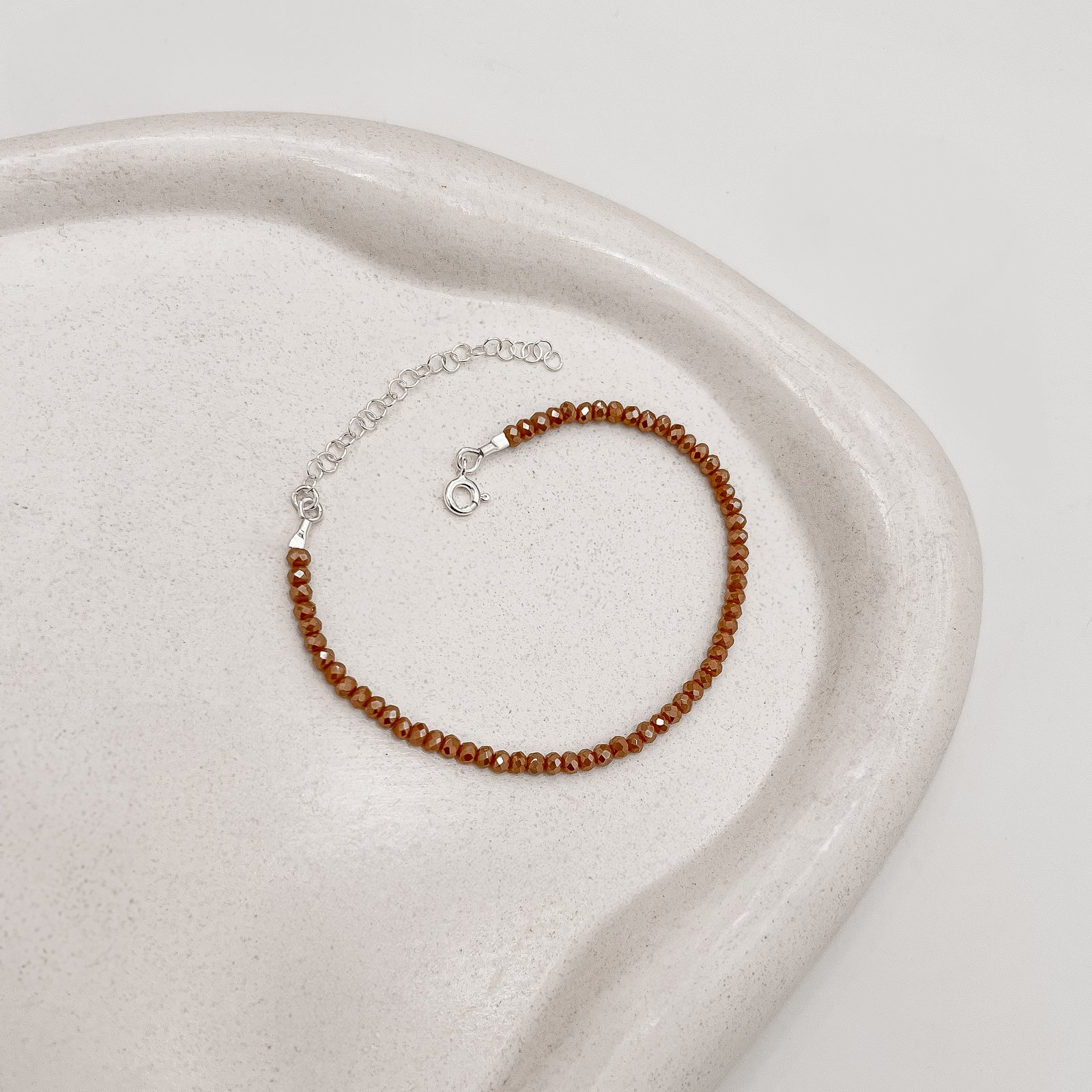 Pulseira cristal terracota 3mm 16cm com alongadora