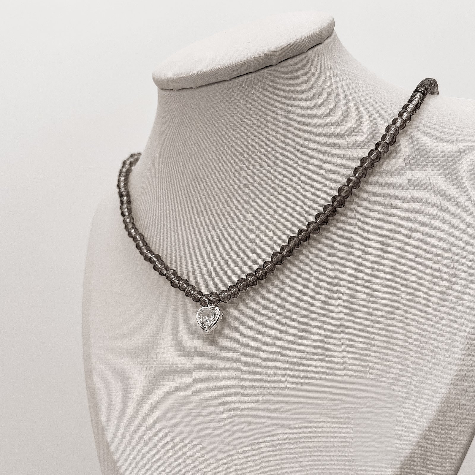 Choker cristal fumê transparente 4mm pingente zircônia coração cristal 8mm 40+5cm
