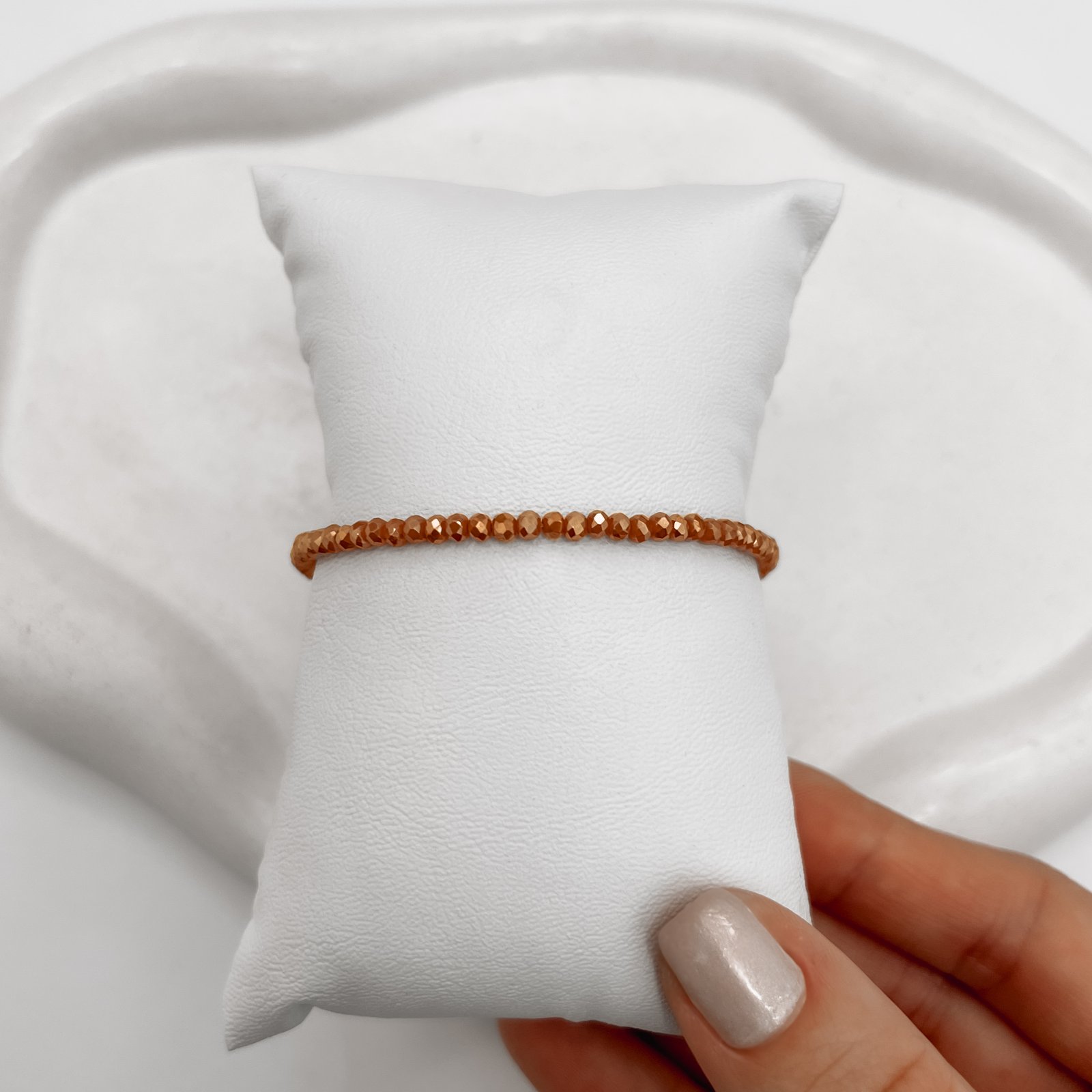 Pulseira cristal terracota 3mm 16cm com alongadora