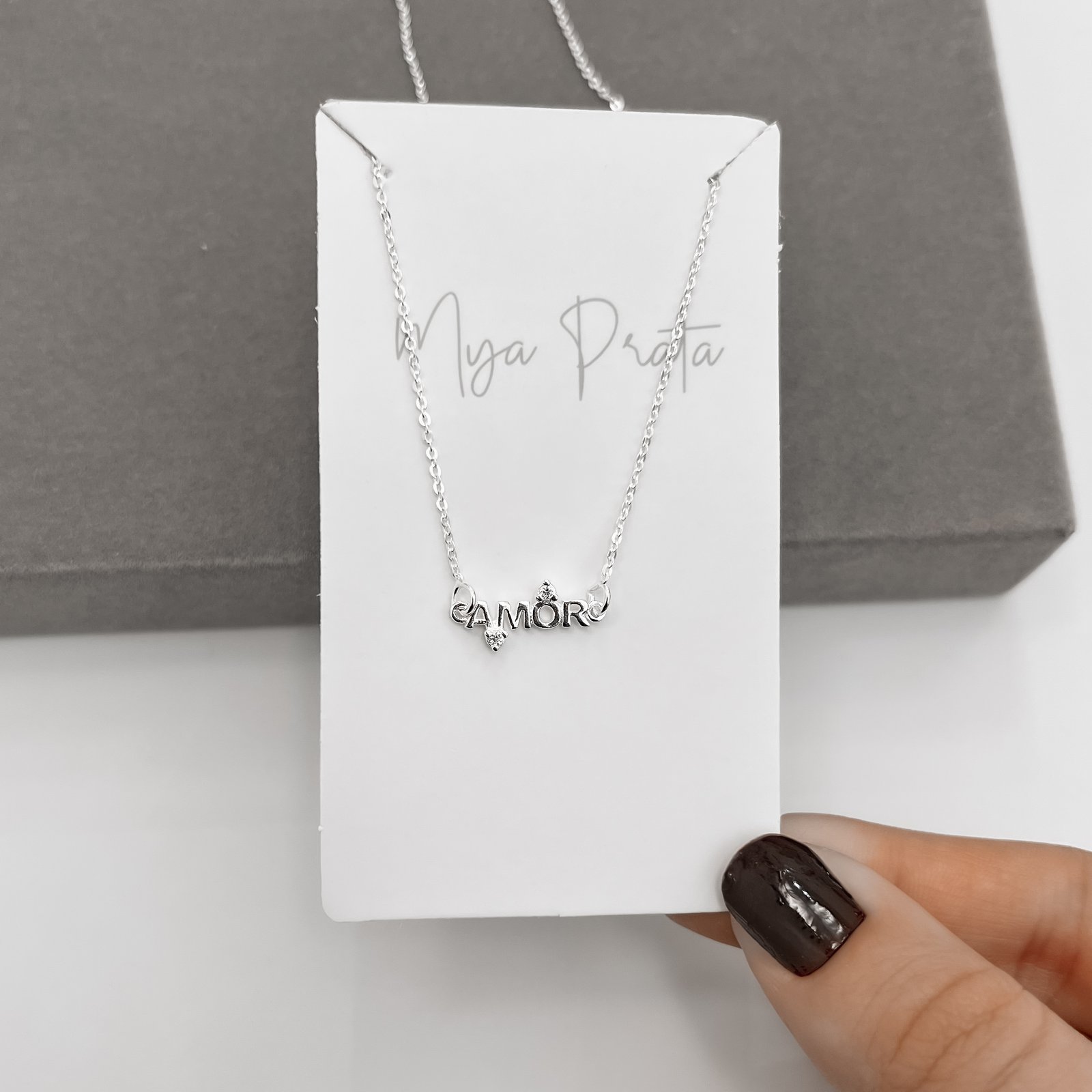 Colar entremeio amor com zircônias 17mm corrente cadeadinho 40+5cm