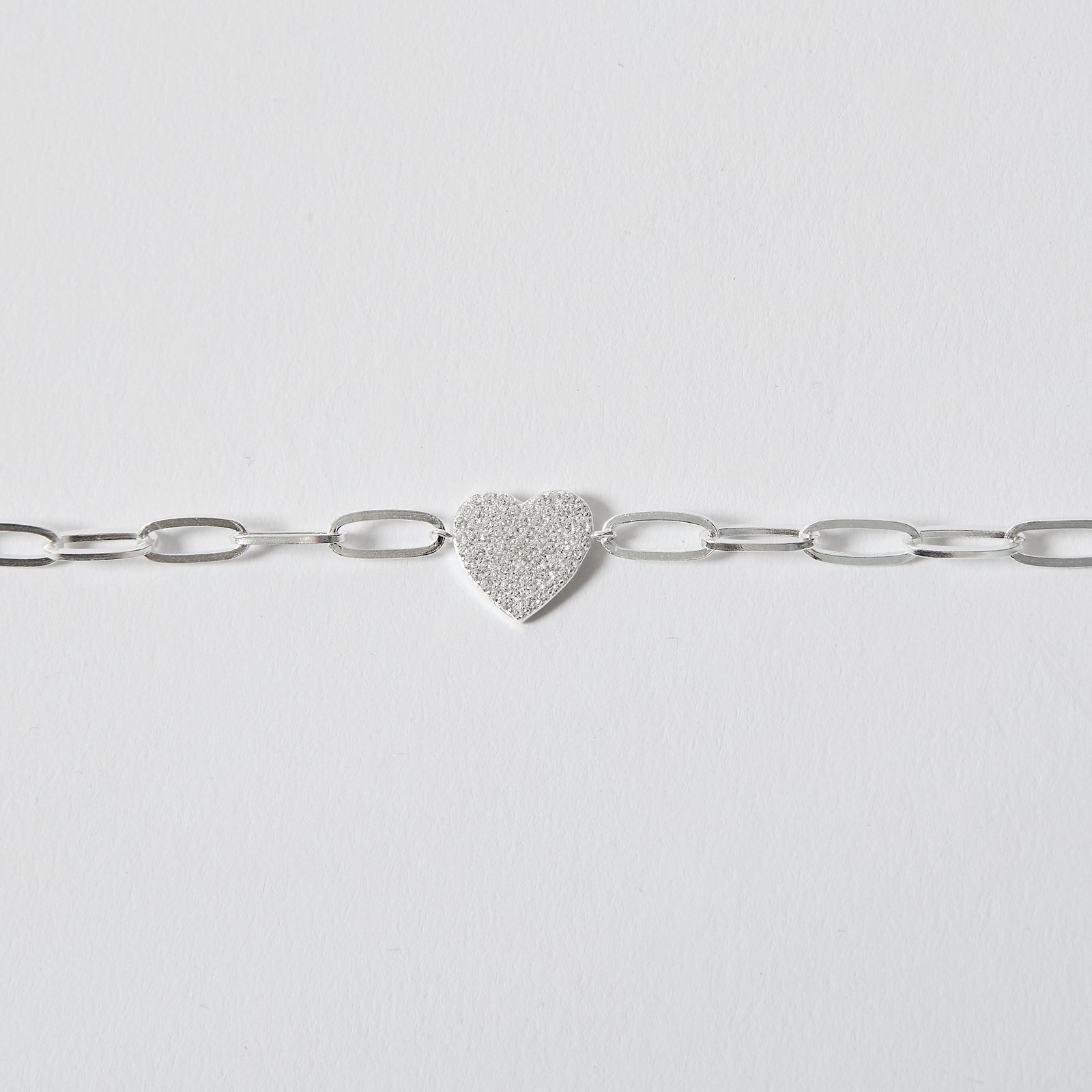 Pulseira entremeio coração cravejado 12mm corrente cartier 16+5cm