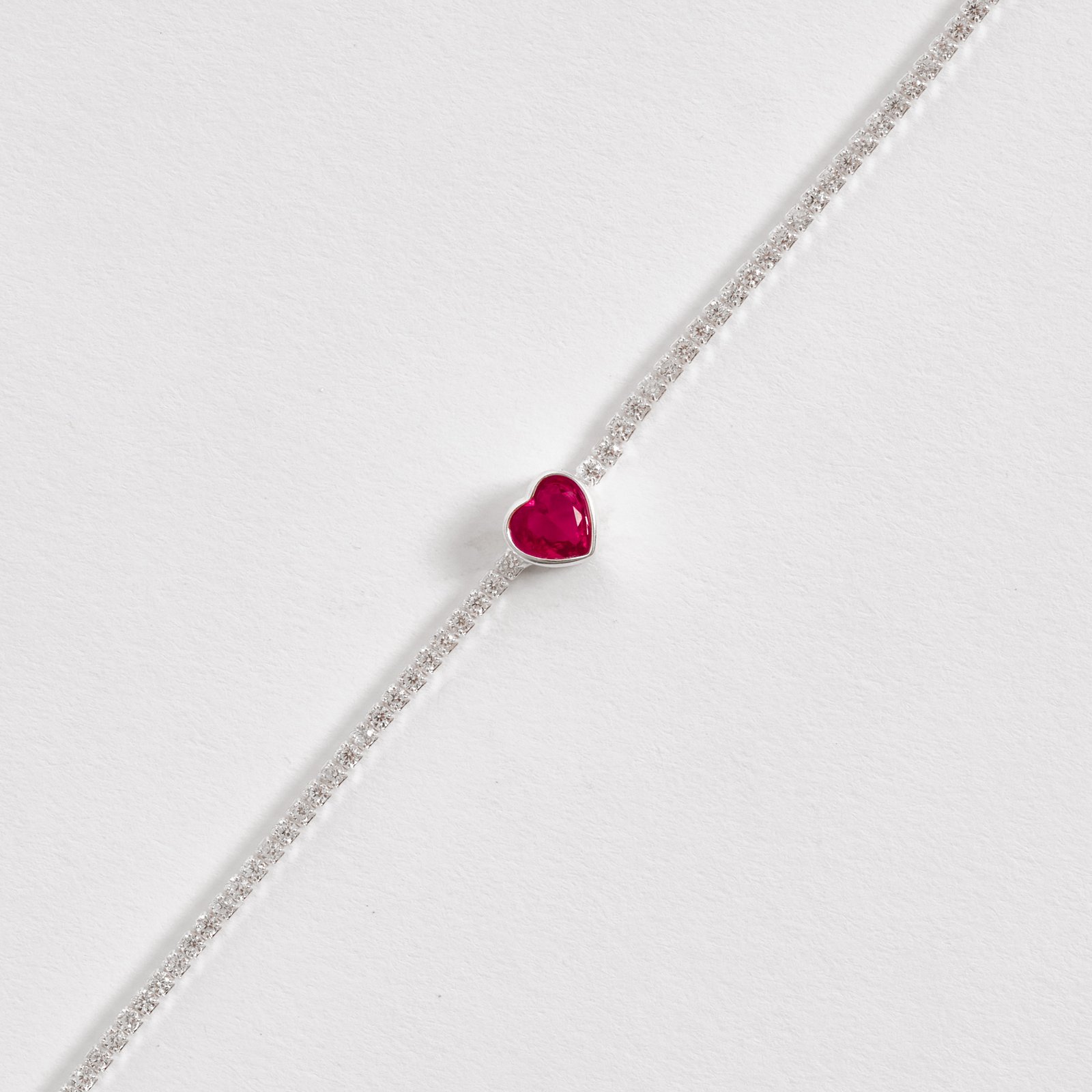 Pulseira Riviera 1.9 com zircônia coração rubi 16cm com alongadora