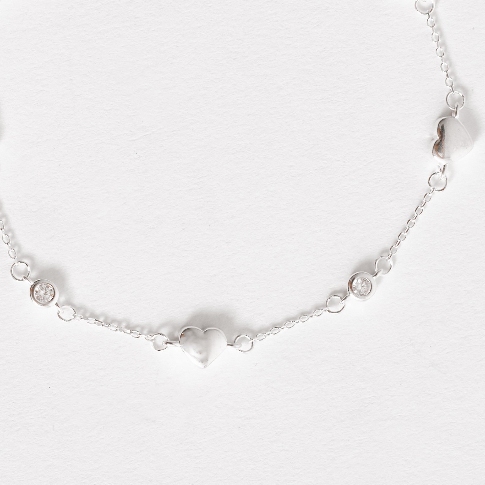 Pulseira entremeios zircônia e coração 16+5cm
