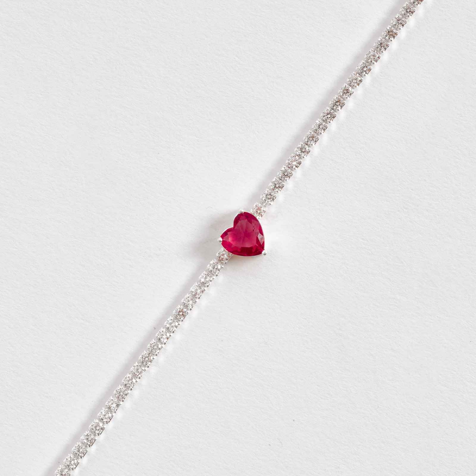 Pulseira Riviera 2.1 com zircônia coração rubi 16+4cm