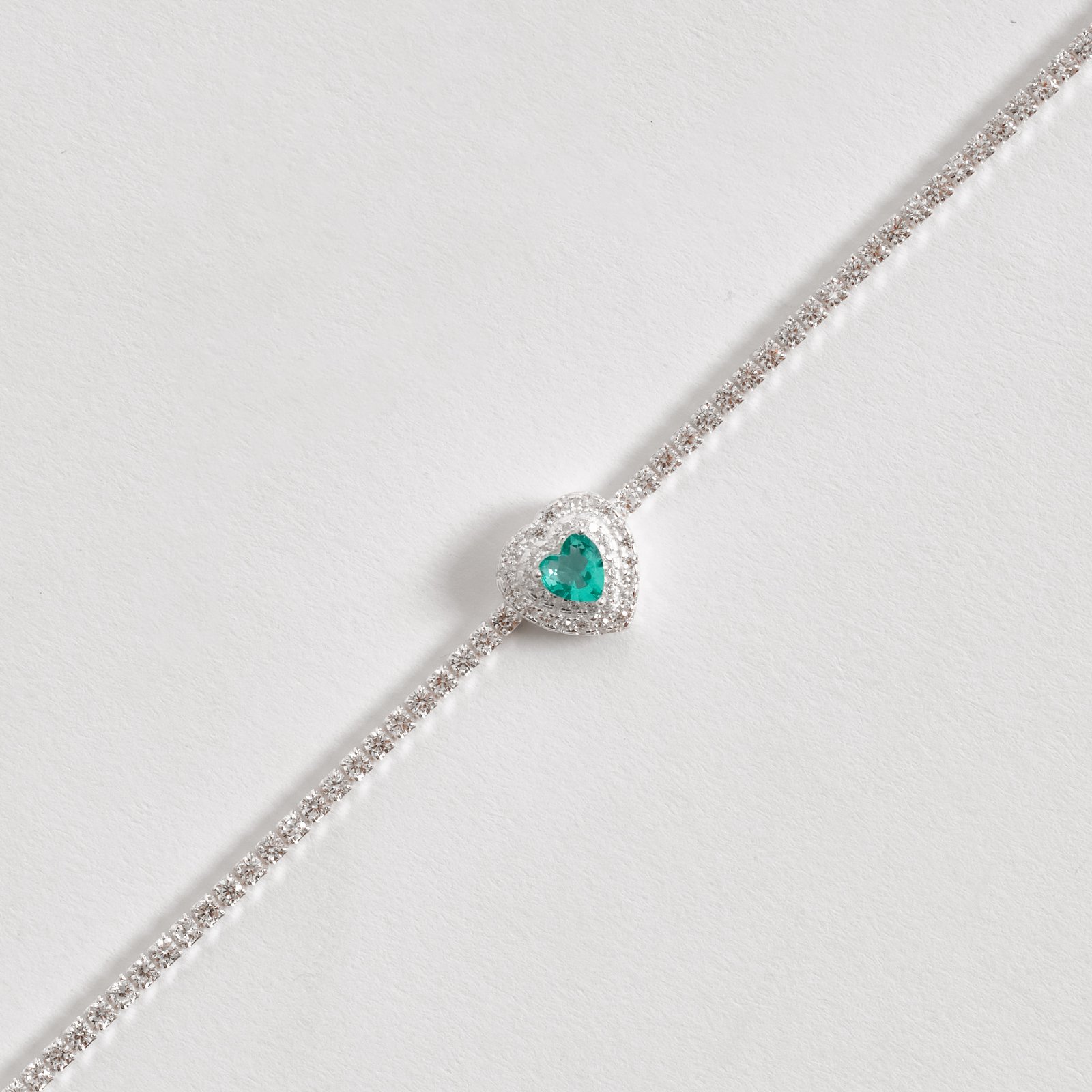 Pulseira Riviera 2.1 zircônia coração turmalina com cravejado 16+4cm