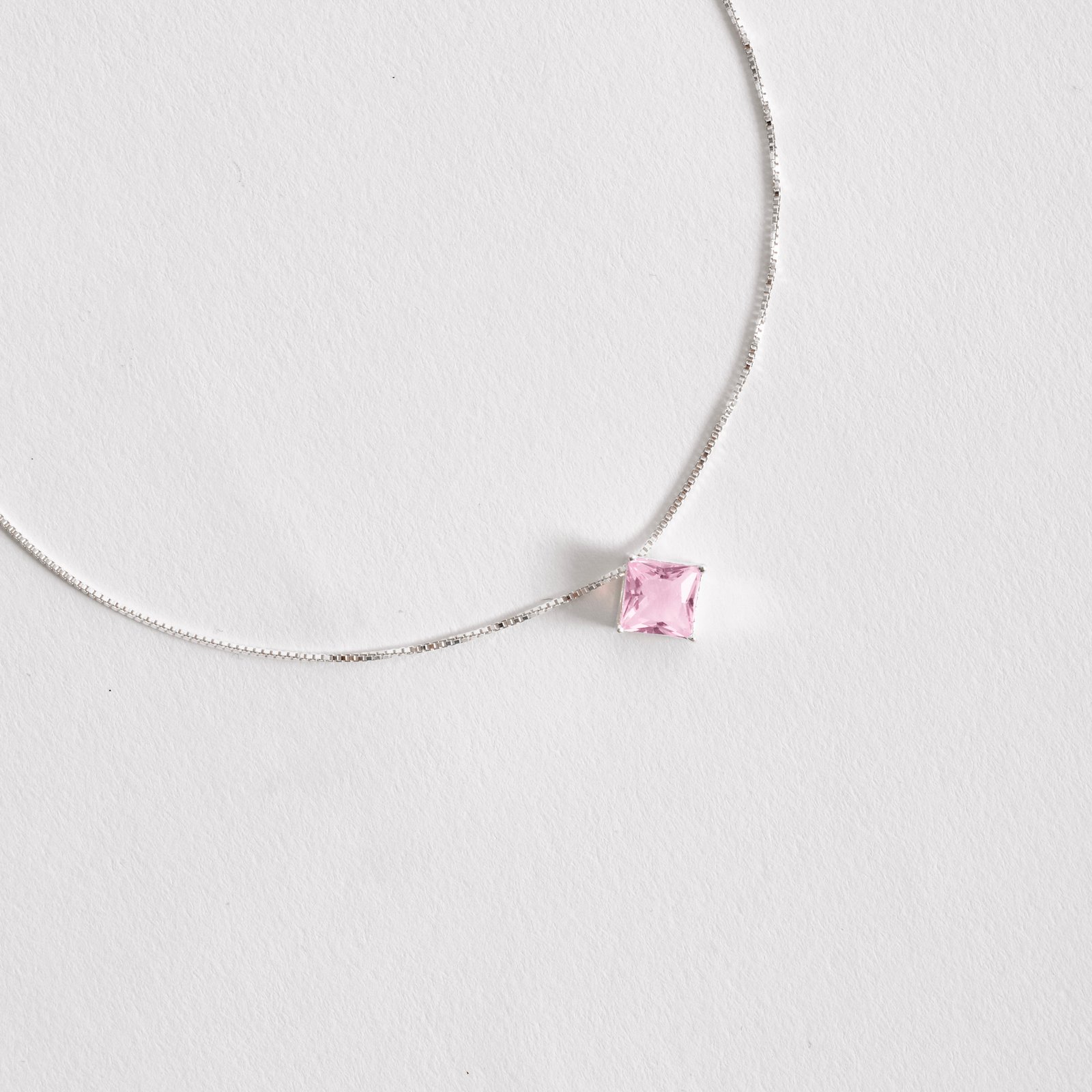 Colar zircônia losango rosa 10mm 45cm