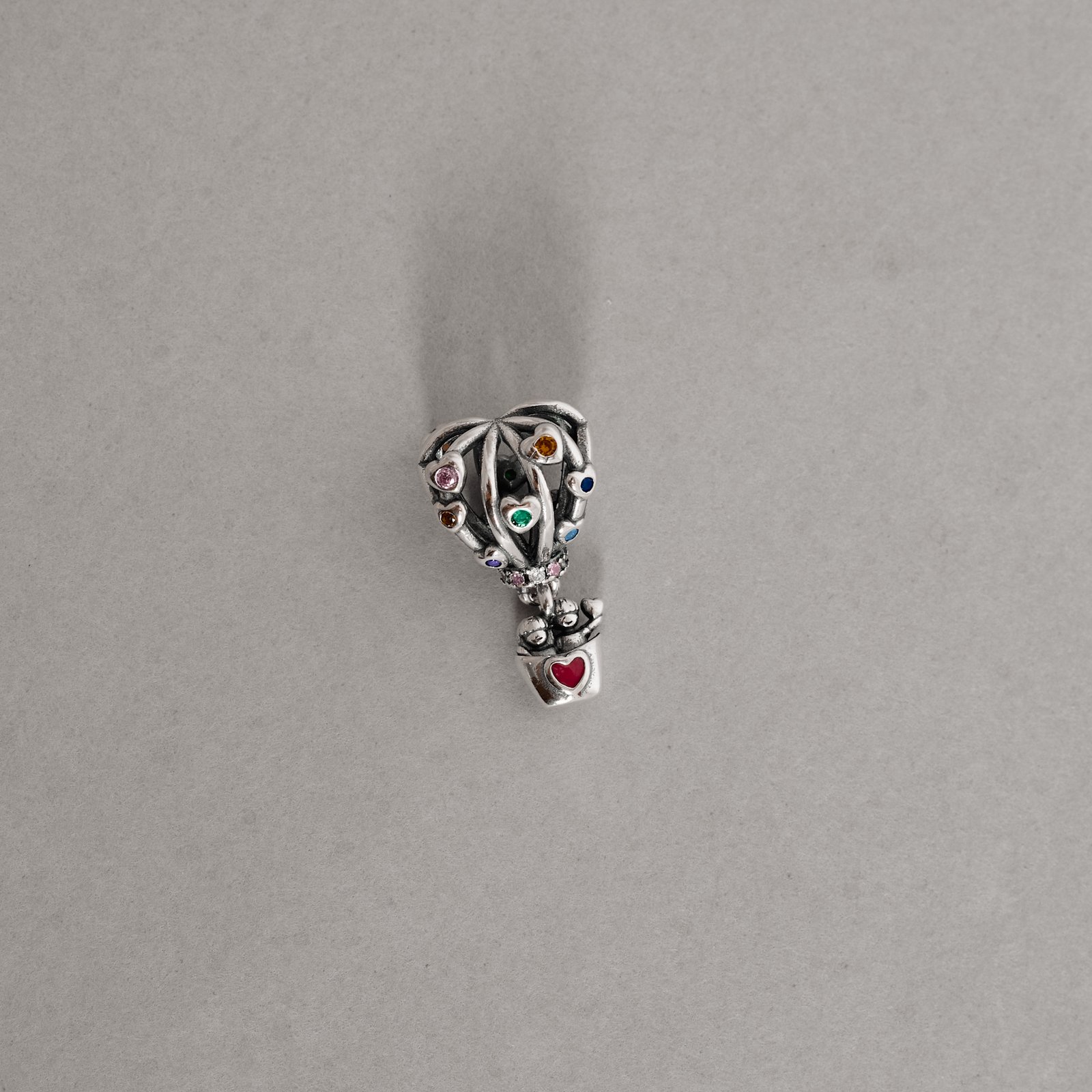 Berloque separador balão coração com zircônias coloridas 11mm pingente casal envelhecido